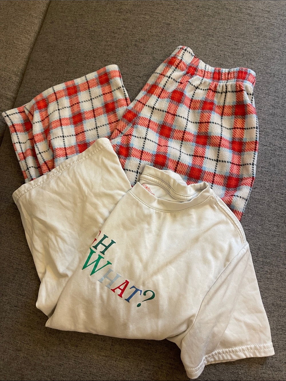 Target White Tee with Red Plaid Fleece Pajama Set